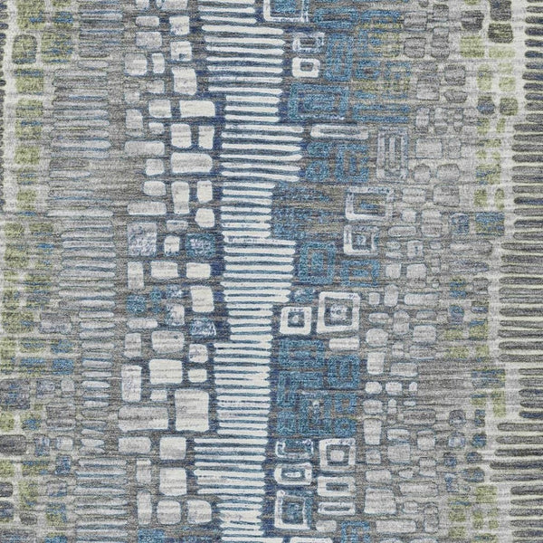 HomeRoots 10' Geometric Washable Area Rug in Artichoke Green, Ivory & Blue for Indoor/Outdoor Use - Durable & Stylish 641307