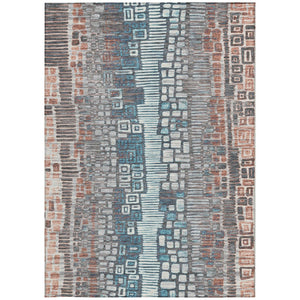 HomeRoots 5' Geometric Washable Indoor-Outdoor Area Rug in Copper, Ivory & Blue - Durable & Stylish Décor! 641309
