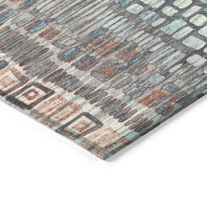 HomeRoots 8' Copper Ivory and Blue Round Geometric Area Rug – Stylish, Washable, Durable for Indoor & Outdoor Use 641310