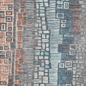 HomeRoots 8' X 10' Copper Ivory and Blue Geometric Washable Rug - Stylish Indoor-Outdoor Accent for Any Space 641311