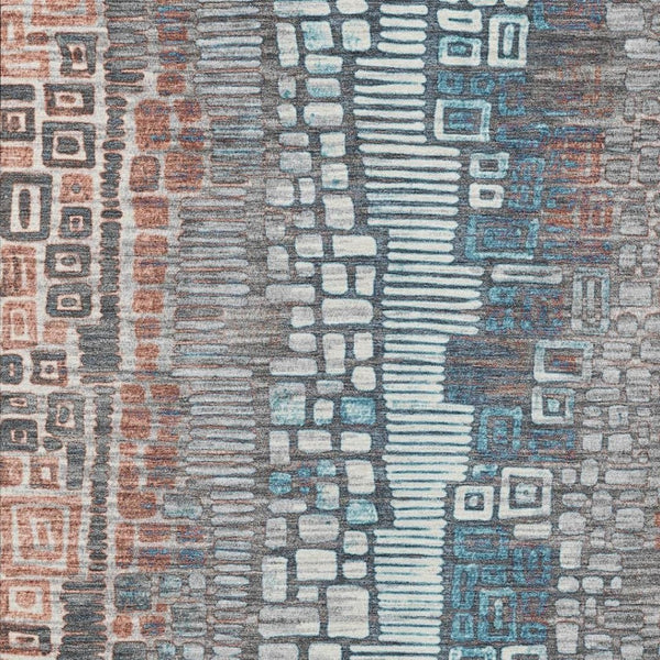 HomeRoots 8' X 10' Copper Ivory and Blue Geometric Washable Rug - Stylish Indoor-Outdoor Accent for Any Space 641311