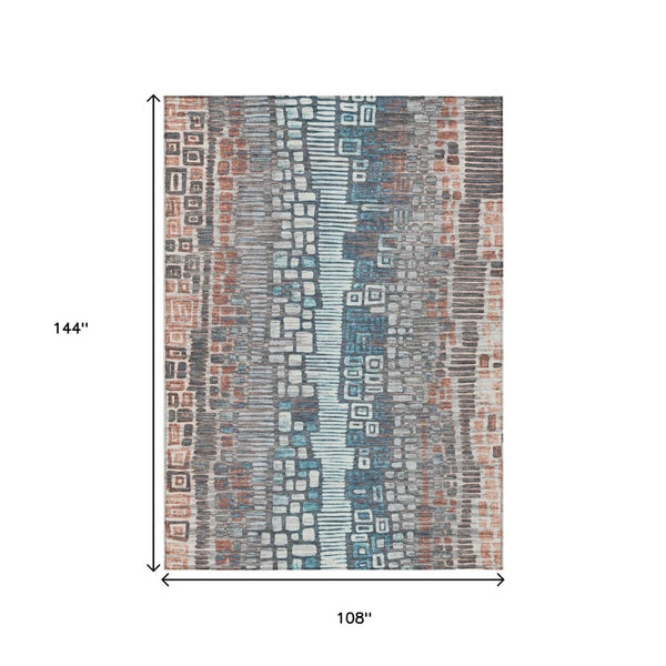 HomeRoots 9' Copper Ivory Blue Geometric Washable Area Rug - Indoor Outdoor Durable Style for Any Space! 641312