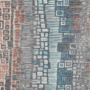 HomeRoots 9' Copper Ivory Blue Geometric Washable Area Rug - Indoor Outdoor Durable Style for Any Space! 641312
