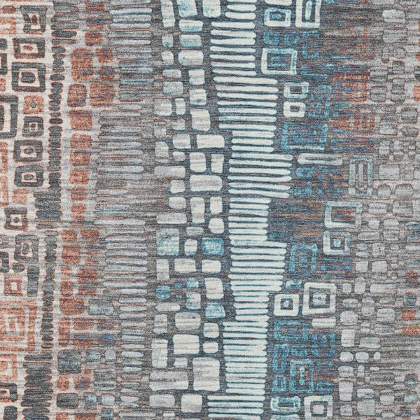 HomeRoots 9' Copper Ivory Blue Geometric Washable Area Rug - Indoor Outdoor Durable Style for Any Space! 641312