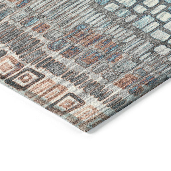HomeRoots 9' Copper Ivory Blue Geometric Washable Area Rug - Indoor Outdoor Durable Style for Any Space! 641312