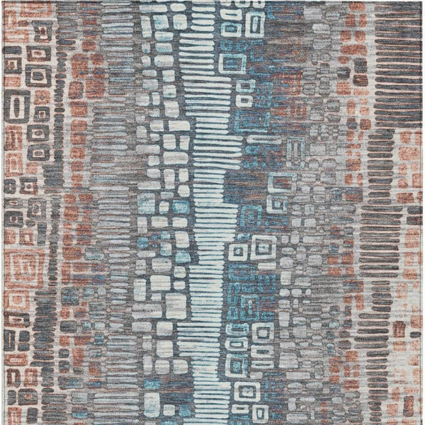 HomeRoots 9' Copper Ivory Blue Geometric Washable Area Rug - Indoor Outdoor Durable Style for Any Space! 641312