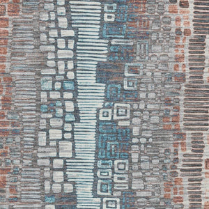 HomeRoots 10' Stylish Copper Ivory and Blue Geometric Washable Rug for Indoor/Outdoor High-Traffic Areas 641313