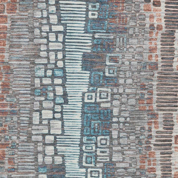 HomeRoots 10' Stylish Copper Ivory and Blue Geometric Washable Rug for Indoor/Outdoor High-Traffic Areas 641313