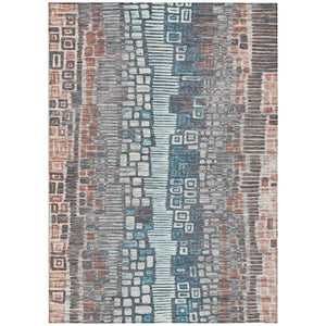 HomeRoots 10' Stylish Copper Ivory and Blue Geometric Washable Rug for Indoor/Outdoor High-Traffic Areas 641313