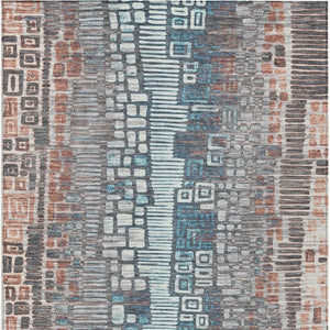 HomeRoots 10' Stylish Copper Ivory and Blue Geometric Washable Rug for Indoor/Outdoor High-Traffic Areas 641313