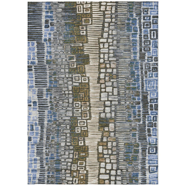 HomeRoots 5' X 8' Denim Blue Area Rug – Stylish Geometric Design for Indoor & Outdoor Spaces, Washable & Durable 641315