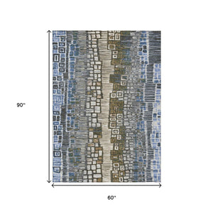 HomeRoots 5' X 8' Denim Blue Area Rug – Stylish Geometric Design for Indoor & Outdoor Spaces, Washable & Durable 641315