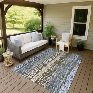 HomeRoots 5' X 8' Denim Blue Area Rug – Stylish Geometric Design for Indoor & Outdoor Spaces, Washable & Durable 641315