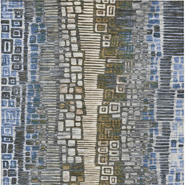HomeRoots 5' X 8' Denim Blue Area Rug – Stylish Geometric Design for Indoor & Outdoor Spaces, Washable & Durable 641315