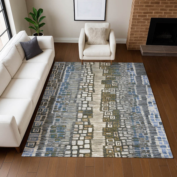 HomeRoots 5' X 8' Denim Blue Area Rug – Stylish Geometric Design for Indoor & Outdoor Spaces, Washable & Durable 641315