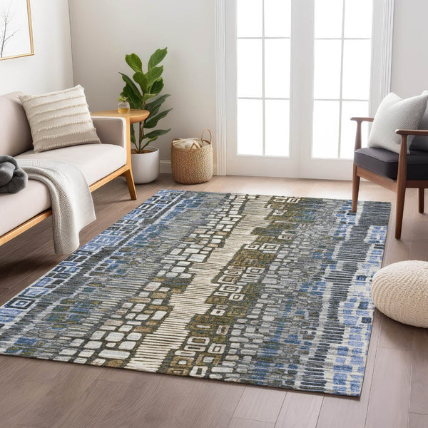 HomeRoots 5' X 8' Denim Blue Area Rug – Stylish Geometric Design for Indoor & Outdoor Spaces, Washable & Durable 641315