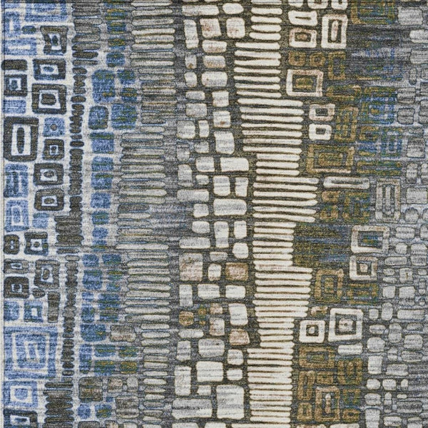 HomeRoots 9' X 12' Denim Blue Geometric Area Rug – Versatile Indoor Outdoor Design, Stain Resistant & Washable 641318