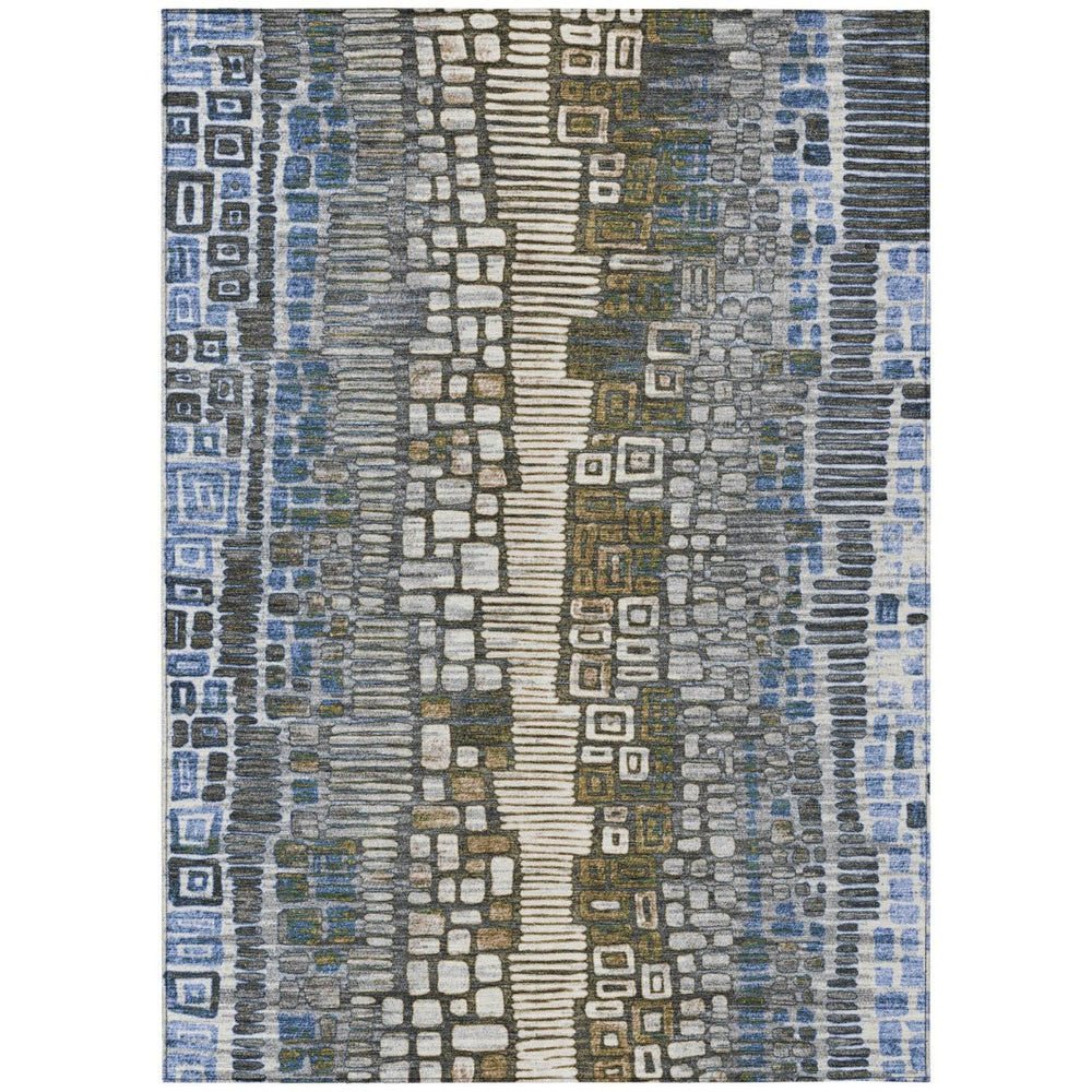 HomeRoots 10' Modern Geometric Washable Area Rug in Denim Blue, Ivory & Beige for Indoor/Outdoor Spaces 641319
