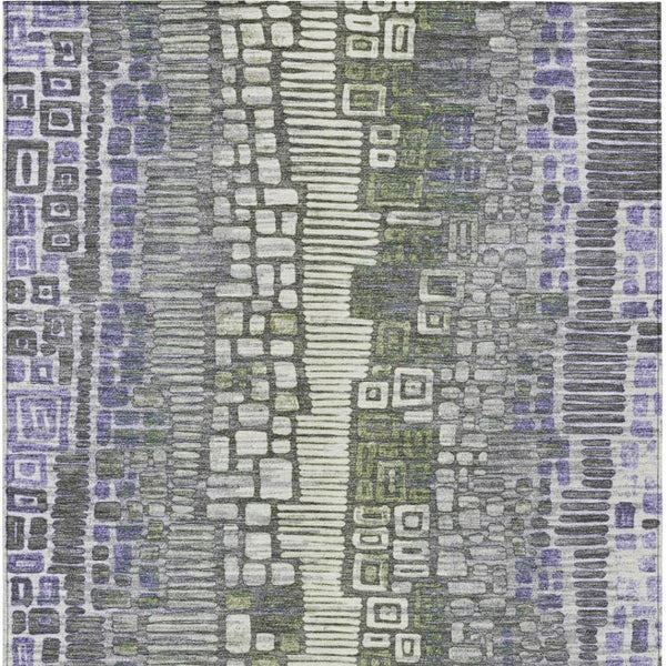 HomeRoots 5' Modern Geometric Washable Area Rug in Purple, Ivory & Green—Durable for Indoor & Outdoor Use! 641321