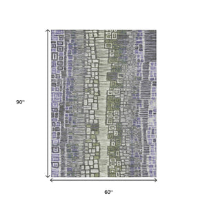 HomeRoots 5' Modern Geometric Washable Area Rug in Purple, Ivory & Green—Durable for Indoor & Outdoor Use! 641321