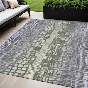 HomeRoots 5' Modern Geometric Washable Area Rug in Purple, Ivory & Green—Durable for Indoor & Outdoor Use! 641321