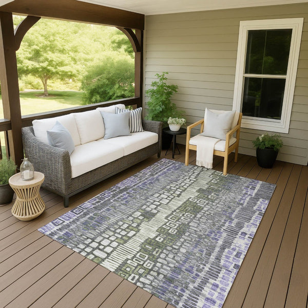HomeRoots 5' Modern Geometric Washable Area Rug in Purple, Ivory & Green—Durable for Indoor & Outdoor Use! 641321