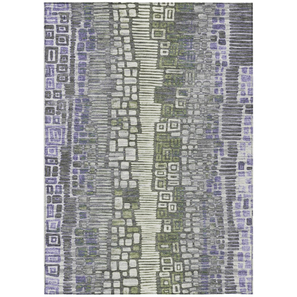 HomeRoots 5' Modern Geometric Washable Area Rug in Purple, Ivory & Green—Durable for Indoor & Outdoor Use! 641321