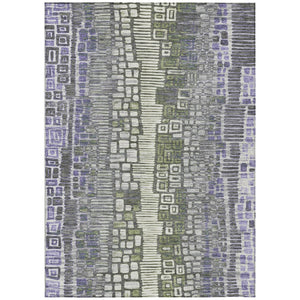 HomeRoots 5' Modern Geometric Washable Area Rug in Purple, Ivory & Green—Durable for Indoor & Outdoor Use! 641321
