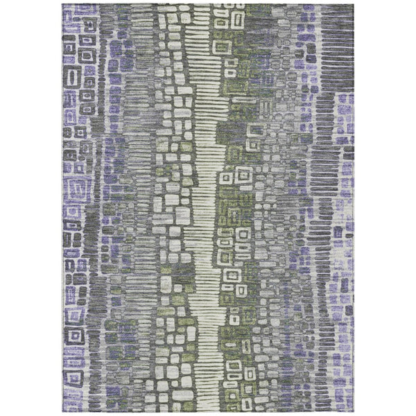 HomeRoots 5' Modern Geometric Washable Area Rug in Purple, Ivory & Green—Durable for Indoor & Outdoor Use! 641321