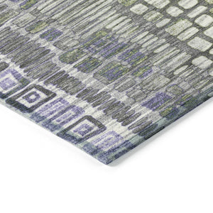 HomeRoots 5' Modern Geometric Washable Area Rug in Purple, Ivory & Green—Durable for Indoor & Outdoor Use! 641321