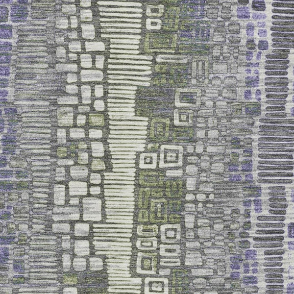 HomeRoots 5' Modern Geometric Washable Area Rug in Purple, Ivory & Green—Durable for Indoor & Outdoor Use! 641321