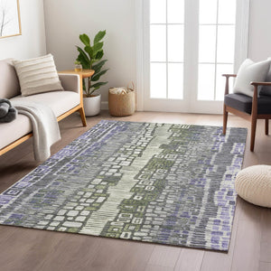 HomeRoots 5' Modern Geometric Washable Area Rug in Purple, Ivory & Green—Durable for Indoor & Outdoor Use! 641321