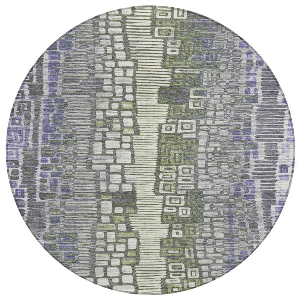 HomeRoots 8' Stylish Purple, Ivory & Green Geometric Round Area Rug - Washable, Durable for Indoor/Outdoor Use 641322