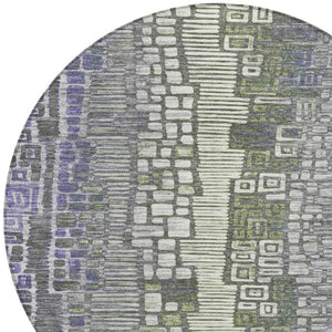 HomeRoots 8' Stylish Purple, Ivory & Green Geometric Round Area Rug - Washable, Durable for Indoor/Outdoor Use 641322