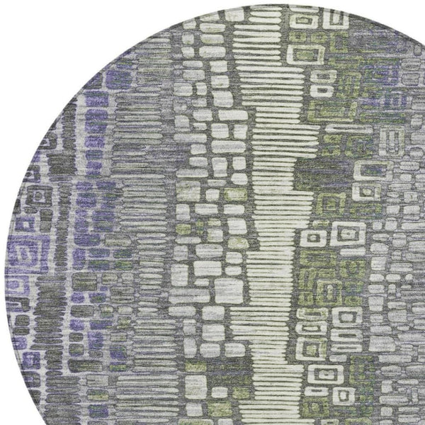 HomeRoots 8' Stylish Purple, Ivory & Green Geometric Round Area Rug - Washable, Durable for Indoor/Outdoor Use 641322
