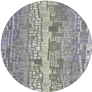 HomeRoots 8' Stylish Purple, Ivory & Green Geometric Round Area Rug - Washable, Durable for Indoor/Outdoor Use 641322