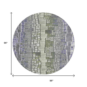 HomeRoots 8' Stylish Purple, Ivory & Green Geometric Round Area Rug - Washable, Durable for Indoor/Outdoor Use 641322