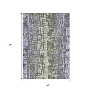 HomeRoots 8' X 10' Geometric Washable Area Rug in Purple, Ivory & Green - Stylish, Durable Indoor/Outdoor Decor 641323
