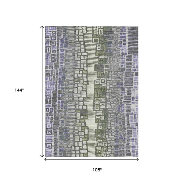 HomeRoots 9' X 12' Purple, Ivory & Green Geometric Area Rug - Stylish Indoor/Outdoor, Easy Care & Non-Slip Design 641324