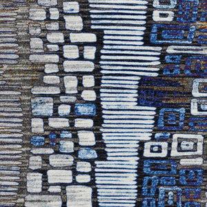 HomeRoots 8' Stylish Geometric Area Rug in Pewter, Ivory, Blue & Gold – Washable, Durable for Indoor/Outdoor Use 641328