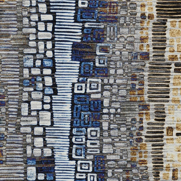 HomeRoots 8' X 10' Modern Geometric Washable Area Rug in Pewter, Ivory, Blue & Gold for Indoor/Outdoor Use 641329