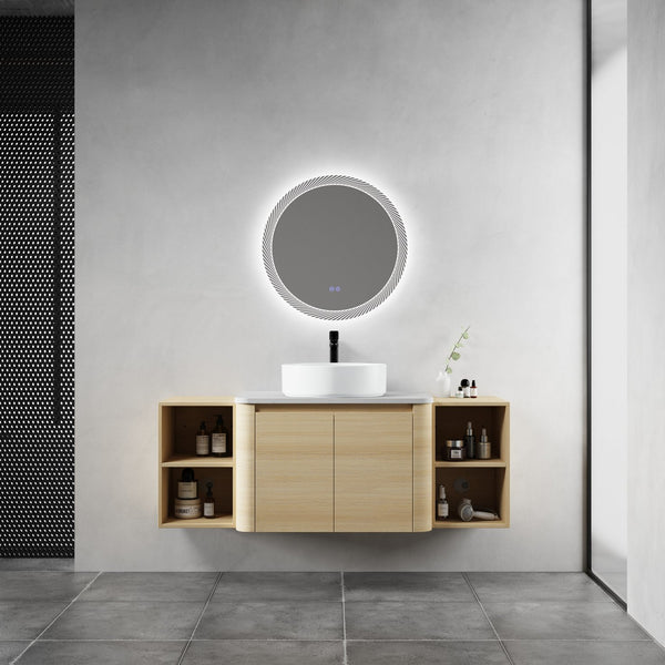 English Elm 54'' Wall-Mounted Bathroom Vanity With Elegant Ceramic Sink, Soft-Close Doors, And Ample Storage W999S00475