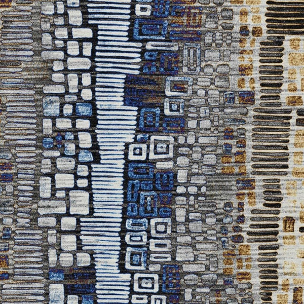 HomeRoots 9' X 12' Stylish Pewter Ivory Blue Gold Geometric Washable Area Rug for Indoor & Outdoor Use 641330