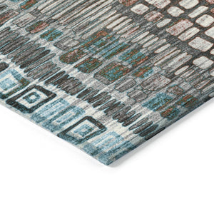 HomeRoots 8' Teal Blue, Ivory & Brown Round Geometric Indoor-Outdoor Rug - Washable, Durable & Stylish Accent 641334