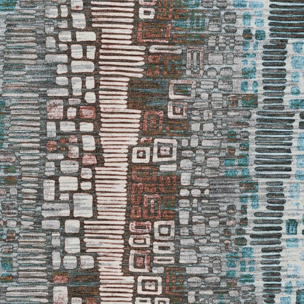 HomeRoots 8' X 10' Geometric Teal Blue and Ivory Indoor Outdoor Area Rug - Washable, Durable, Stylish Design 641335