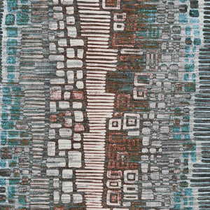 HomeRoots 9' X 12' Teal Blue Ivory Brown Geometric Washable Area Rug for Stylish Indoor & Outdoor Spaces 641336