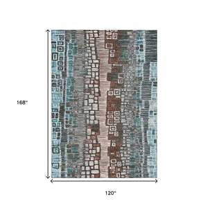 HomeRoots 10' Stylish Teal Blue Geometric Area Rug – Washable, Durable Indoor/Outdoor Design for Modern Spaces 641337