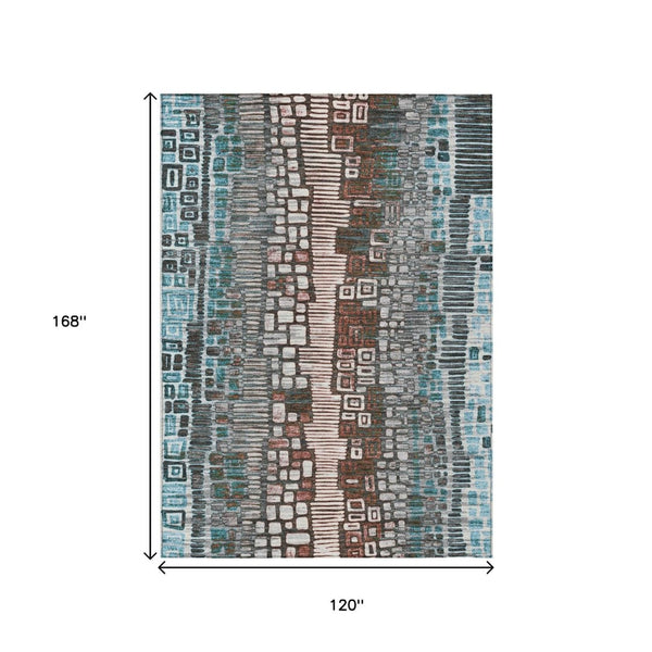 HomeRoots 10' Stylish Teal Blue Geometric Area Rug – Washable, Durable Indoor/Outdoor Design for Modern Spaces 641337