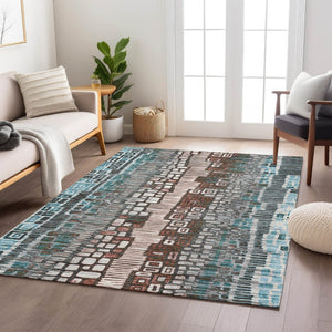 HomeRoots 10' Stylish Teal Blue Geometric Area Rug – Washable, Durable Indoor/Outdoor Design for Modern Spaces 641337