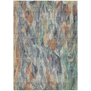 HomeRoots 5' Copper Blue and Wheat Abstract Washable Area Rug - Stylish, Durable Design for Indoor & Outdoor Use 641339